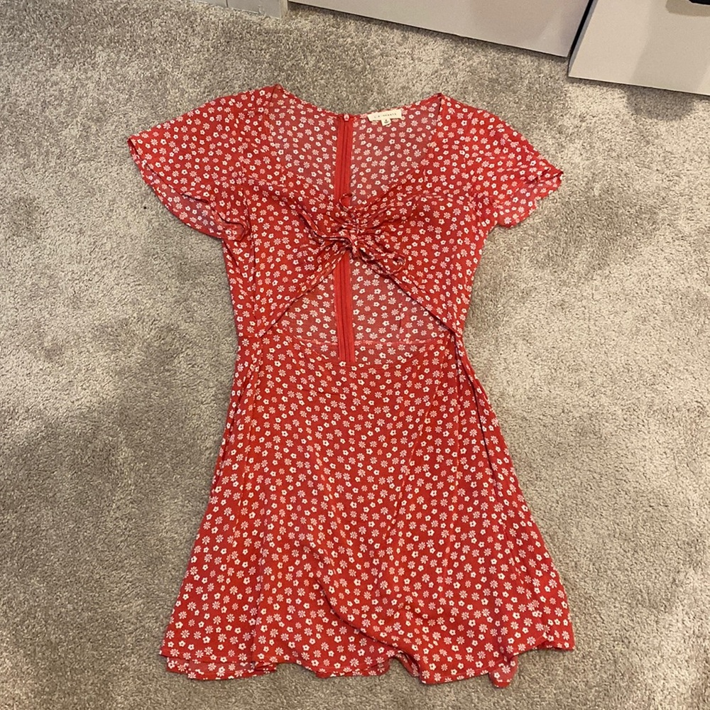 LA hearts red and white floral dress cutout in the front size medium